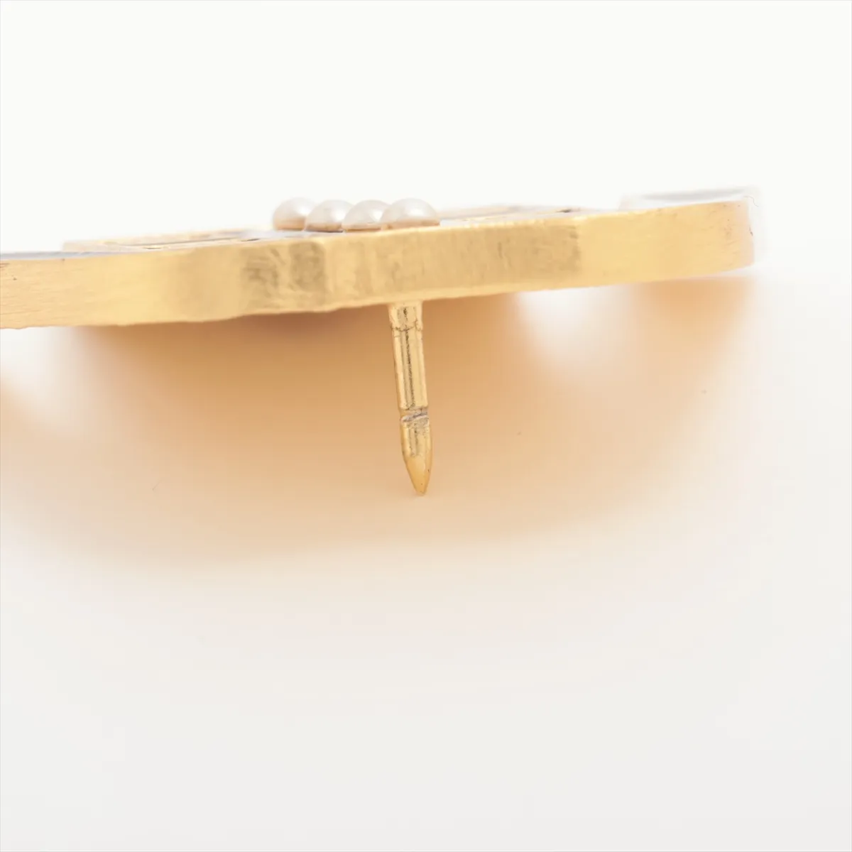 Coco Mark 02A Pin Brooch, GP x Faux Pearl, Black x Gold, — view 3