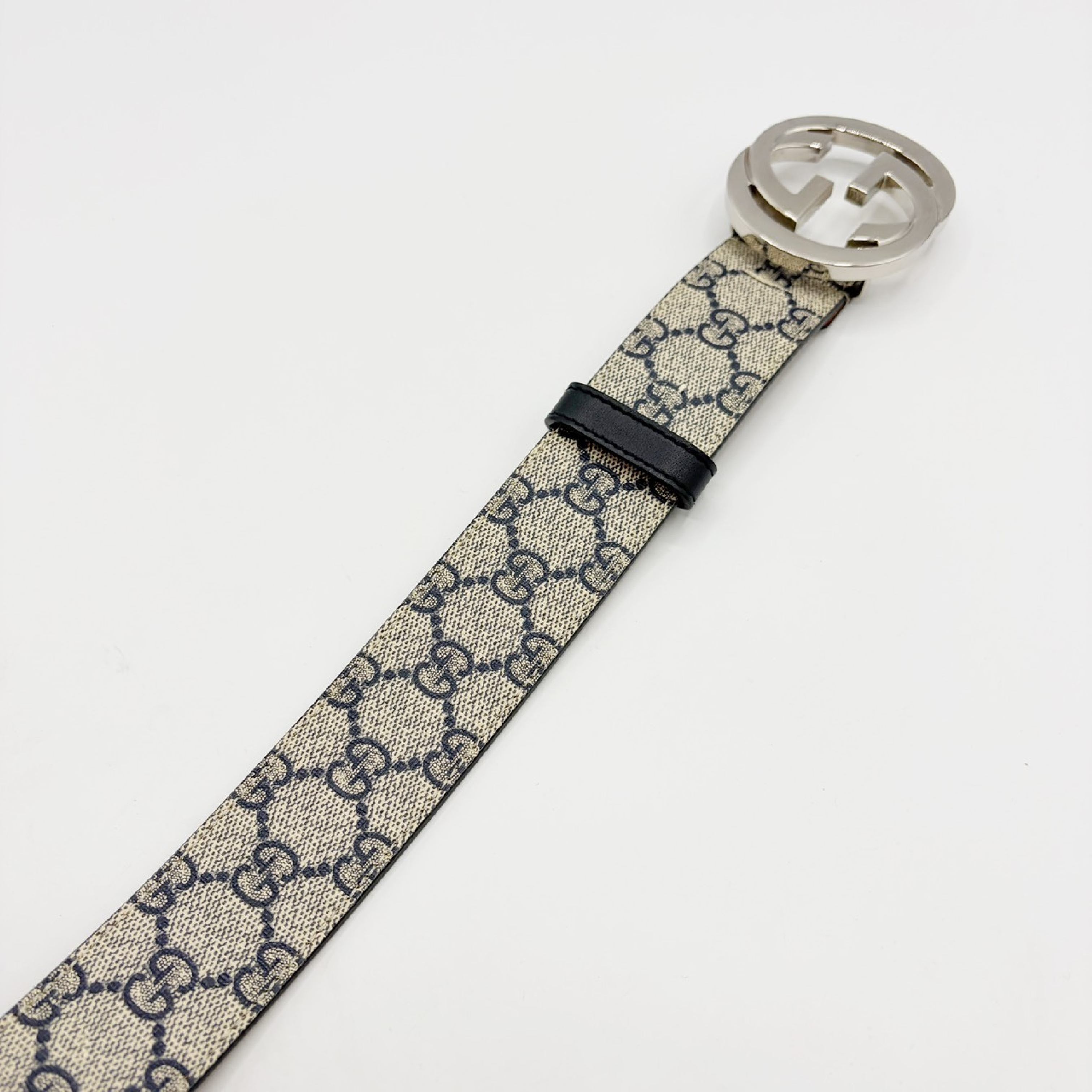 GG Supreme Interlocking G Belt, Navy — view 3