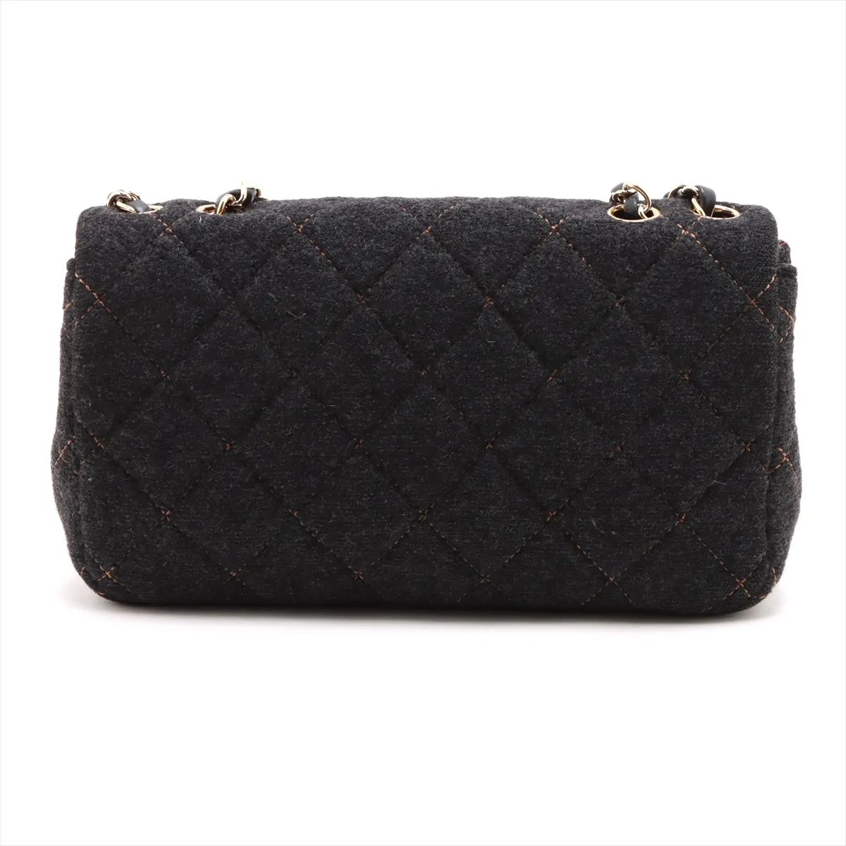 Matelasse wool single flap double chain bag black gold hardware 1035661 10s — view 2