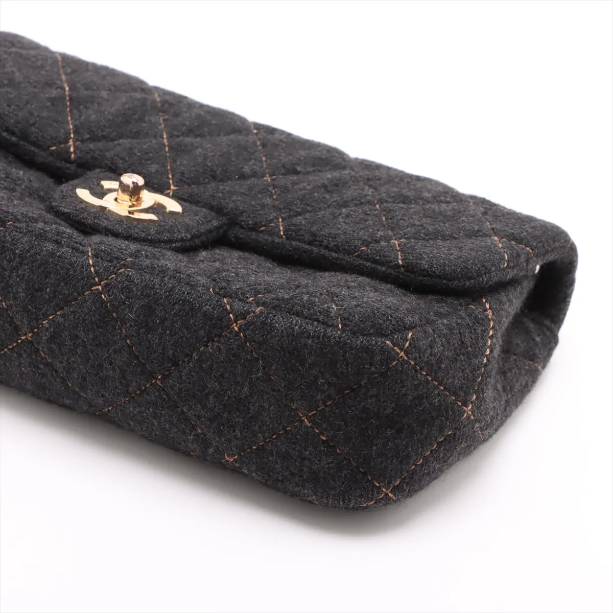 Matelasse wool single flap double chain bag black gold hardware 1035661 10s — view 3