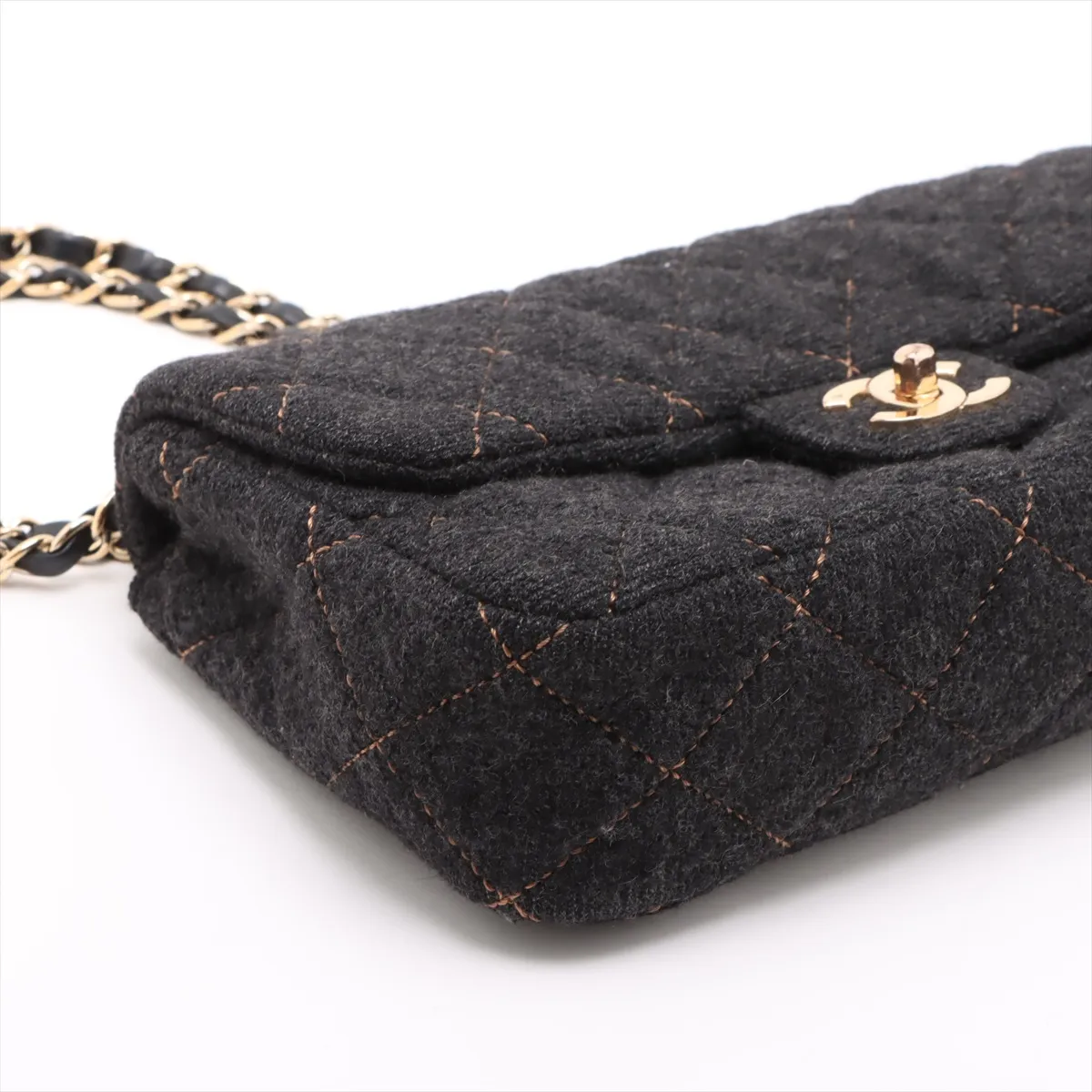Matelasse wool single flap double chain bag black gold hardware 1035661 10s — view 4