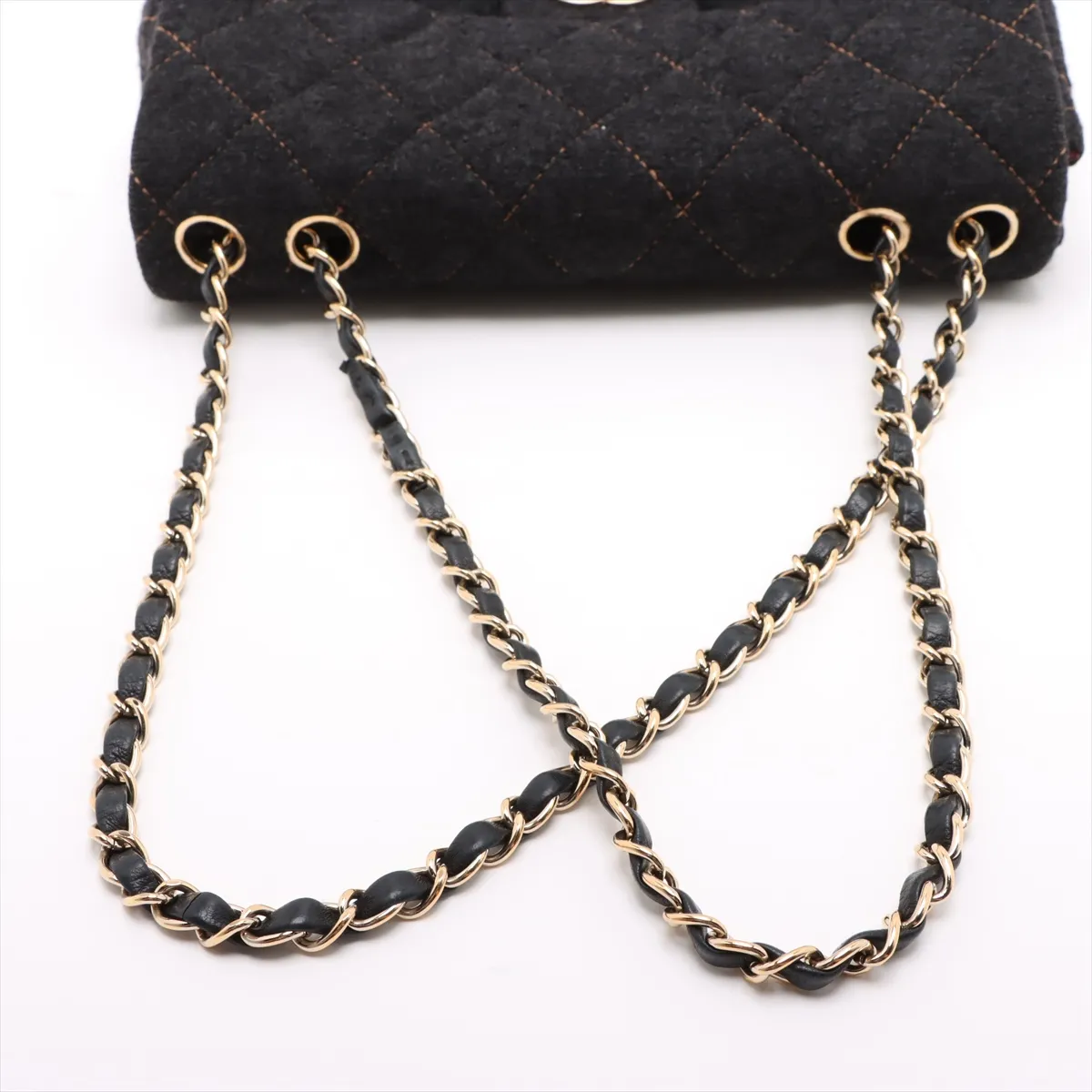 Matelasse wool single flap double chain bag black gold hardware 1035661 10s — view 5