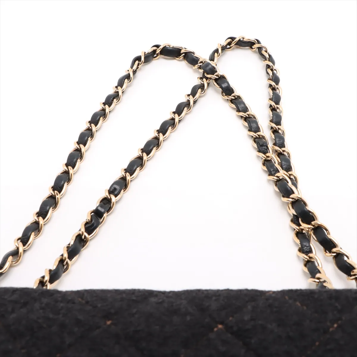Matelasse wool single flap double chain bag black gold hardware 1035661 10s — view 6