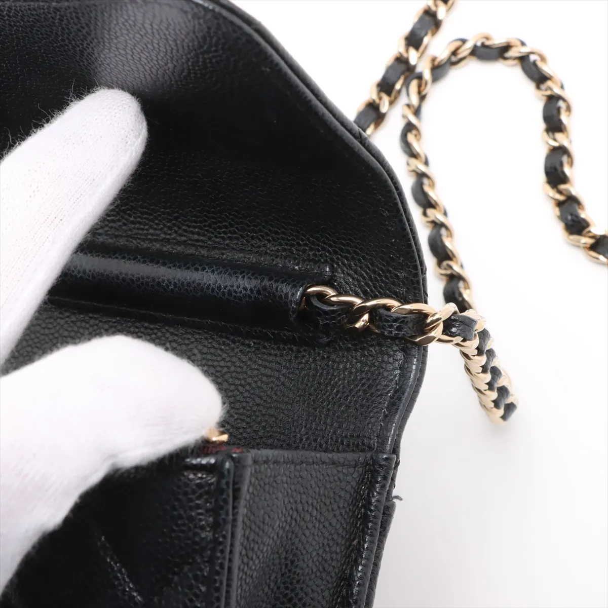 Matelasse Caviar Skin Chain Shoulder Bag Black Gold Hardware KEEPEUG8 Random Serial — view 11