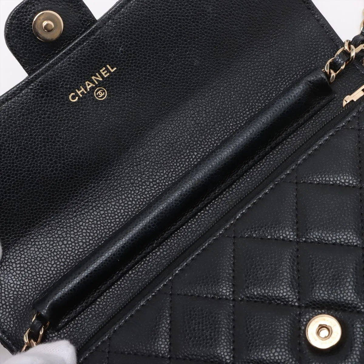 Matelasse Caviar Skin Chain Shoulder Bag Black Gold Hardware KEEPEUG8 Random Serial — view 12
