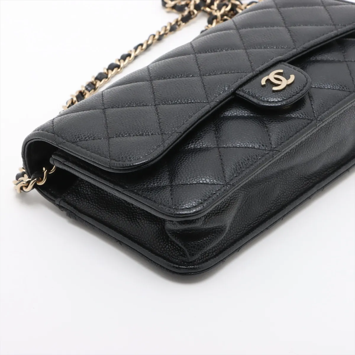Matelasse Caviar Skin Chain Shoulder Bag Black Gold Hardware KEEPEUG8 Random Serial — view 4