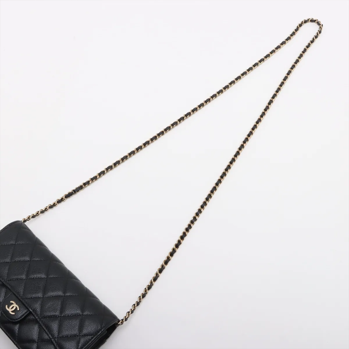 Matelasse Caviar Skin Chain Shoulder Bag Black Gold Hardware KEEPEUG8 Random Serial — view 5
