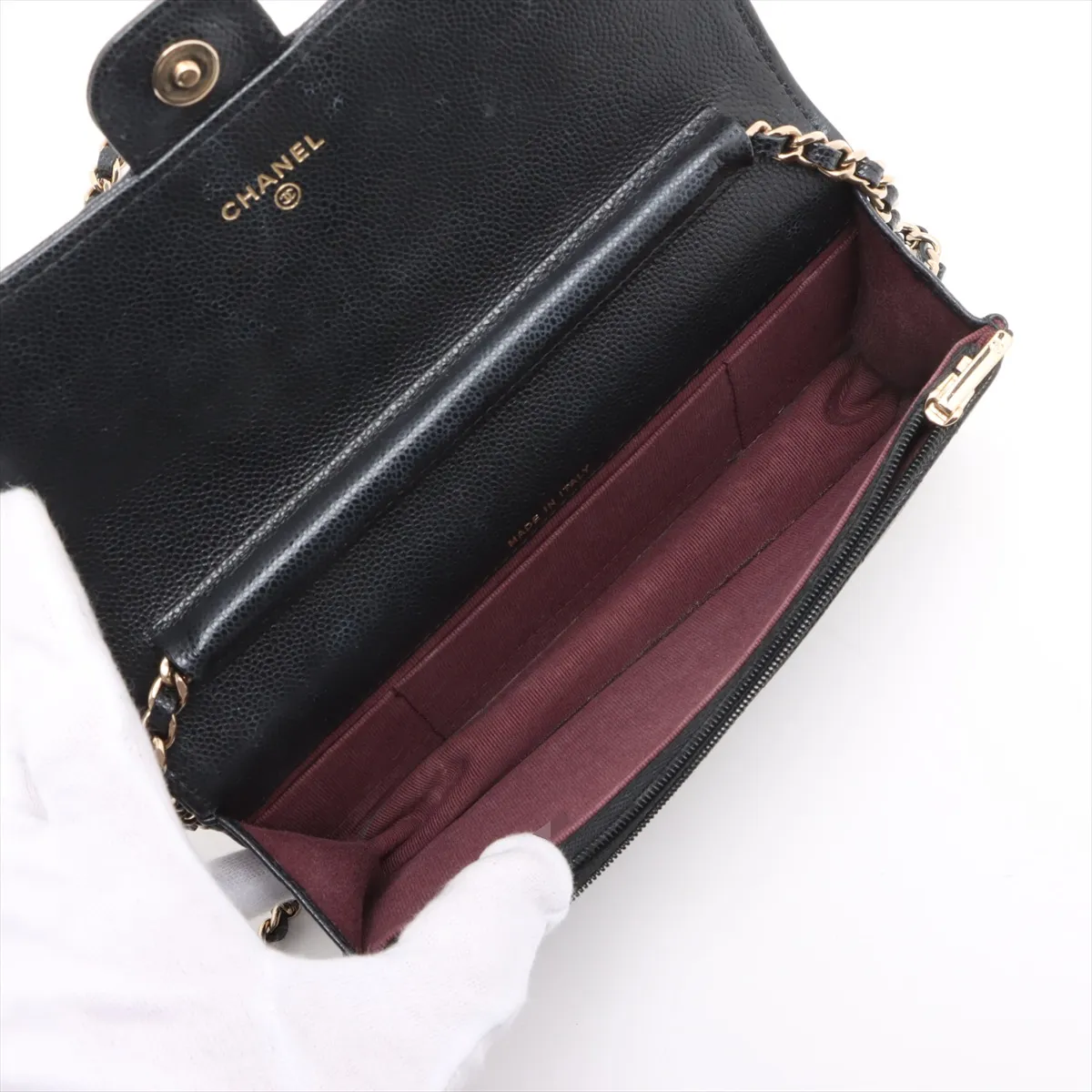 Matelasse Caviar Skin Chain Shoulder Bag Black Gold Hardware KEEPEUG8 Random Serial — view 6