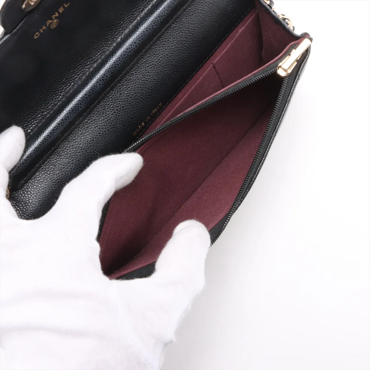 Matelasse Caviar Skin Chain Shoulder Bag Black Gold Hardware KEEPEUG8 Random Serial — view 7
