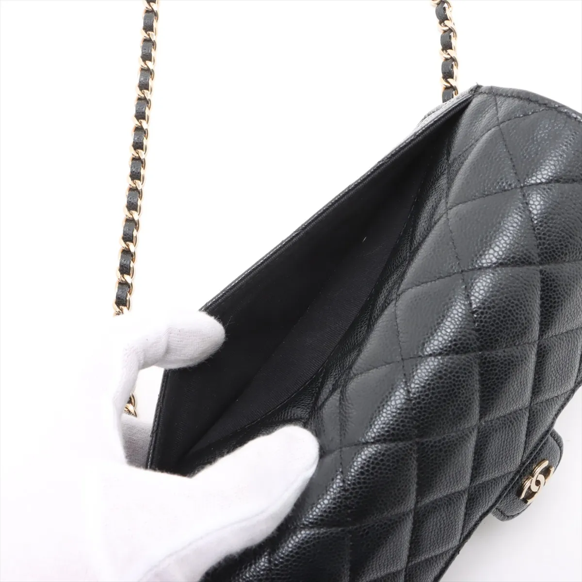 Matelasse Caviar Skin Chain Shoulder Bag Black Gold Hardware KEEPEUG8 Random Serial — view 8