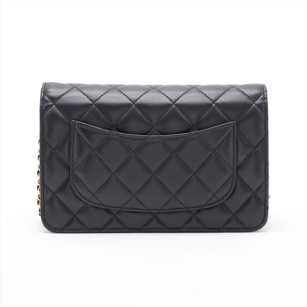 Matelassé Lambskin Chain Wallet, Black with Gold Hardware, H6GCCU38, Random Plate, AP0250 — view 2