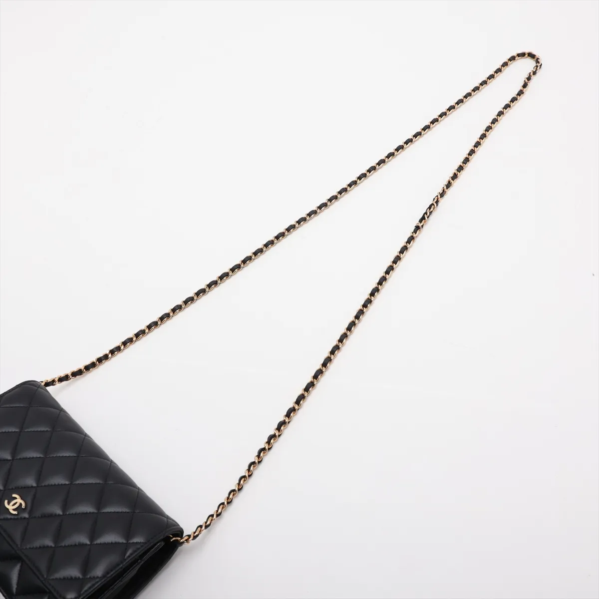 Matelassé Lambskin Chain Wallet, Black with Gold Hardware, H6GCCU38, Random Plate, AP0250 — view 5