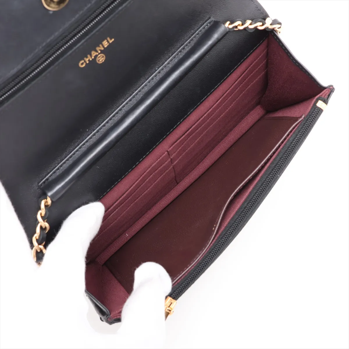 Matelassé Lambskin Chain Wallet, Black with Gold Hardware, H6GCCU38, Random Plate, AP0250 — view 6