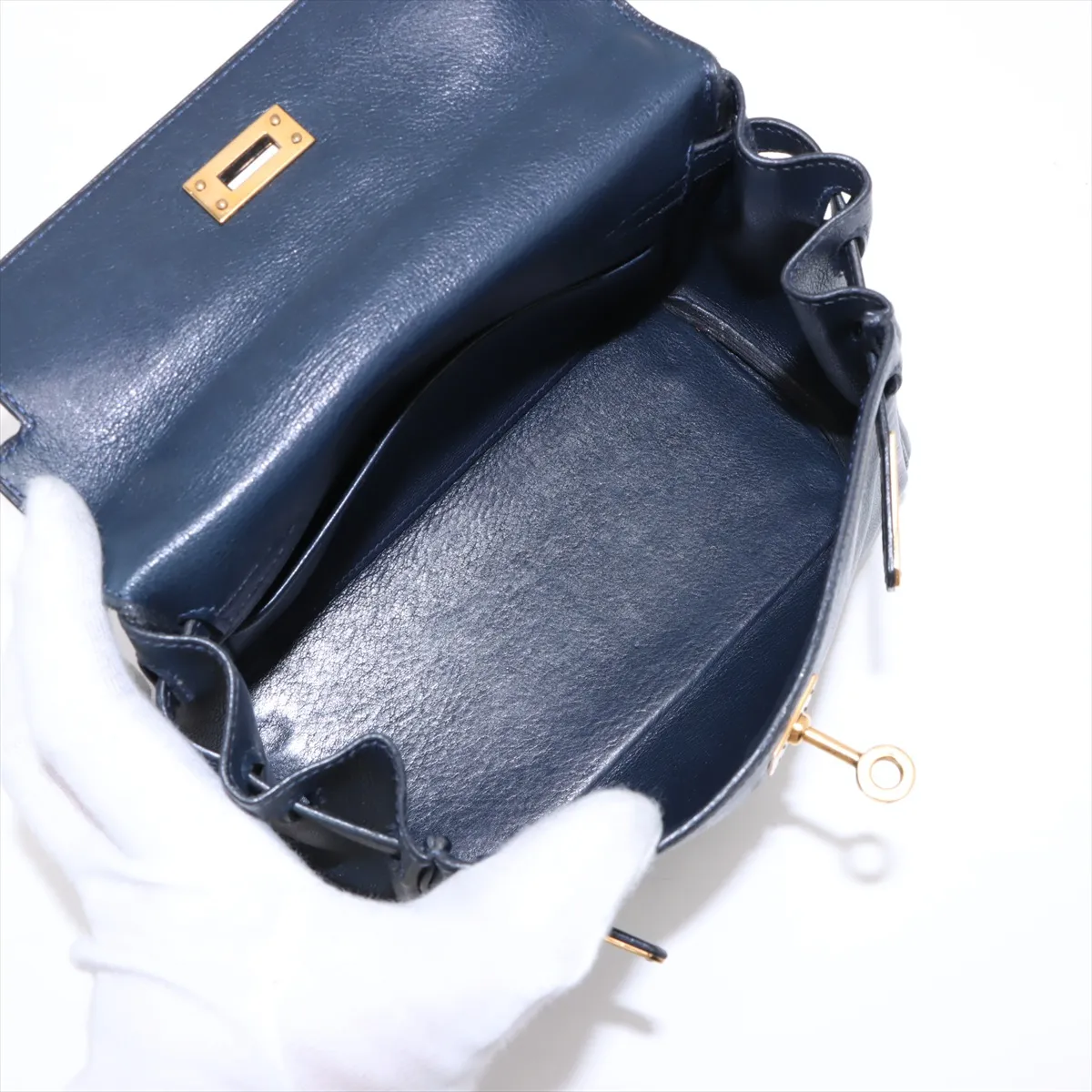 [Individually wrapped] Hermes Mini Kelly 20 Letourne Voga River Blue Indigo Gold Hardware U:1991 — view 8