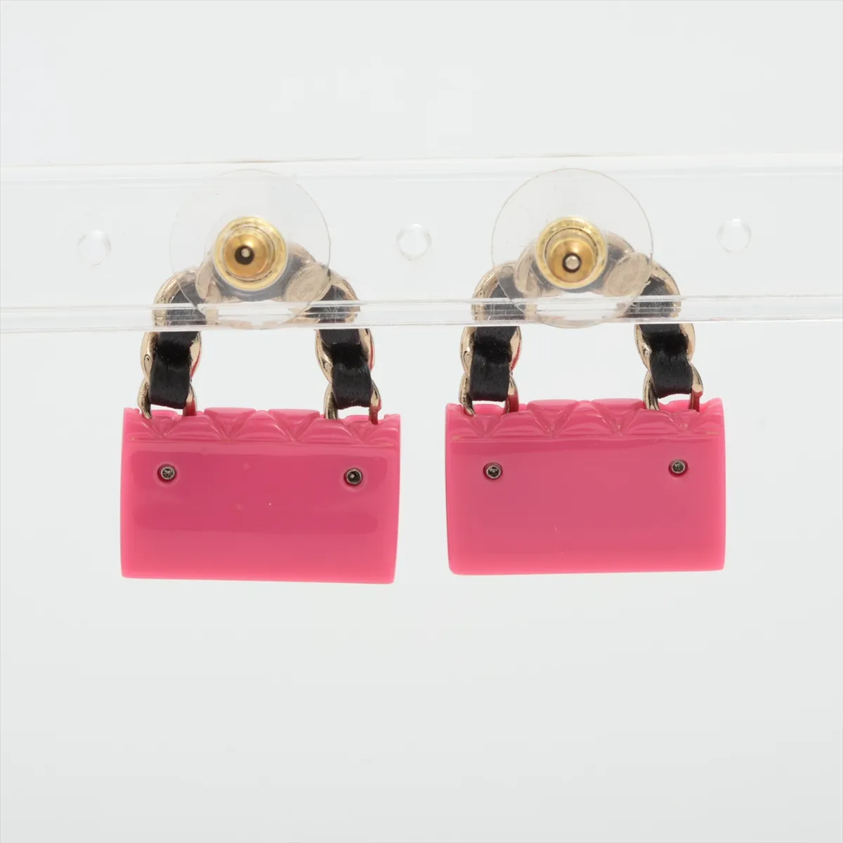 Cocomark Matelasse B23C Earrings (for both ears) Resin x GP x Leather Pink — view 2