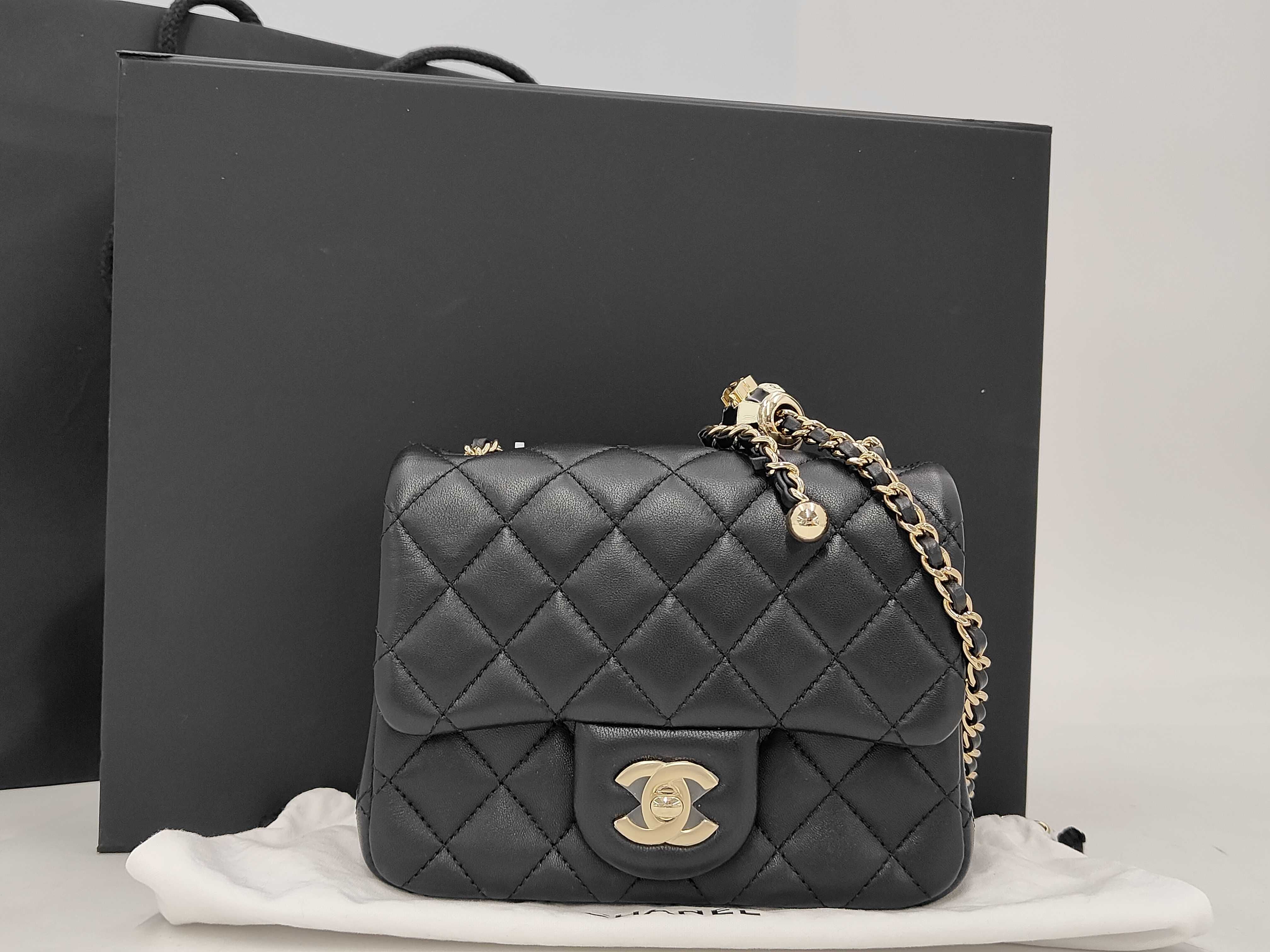 Mini Matelasse AS1786 Coco Ball Chain Lambskin Black Gold Hardware Random Braid Shoulder Bag