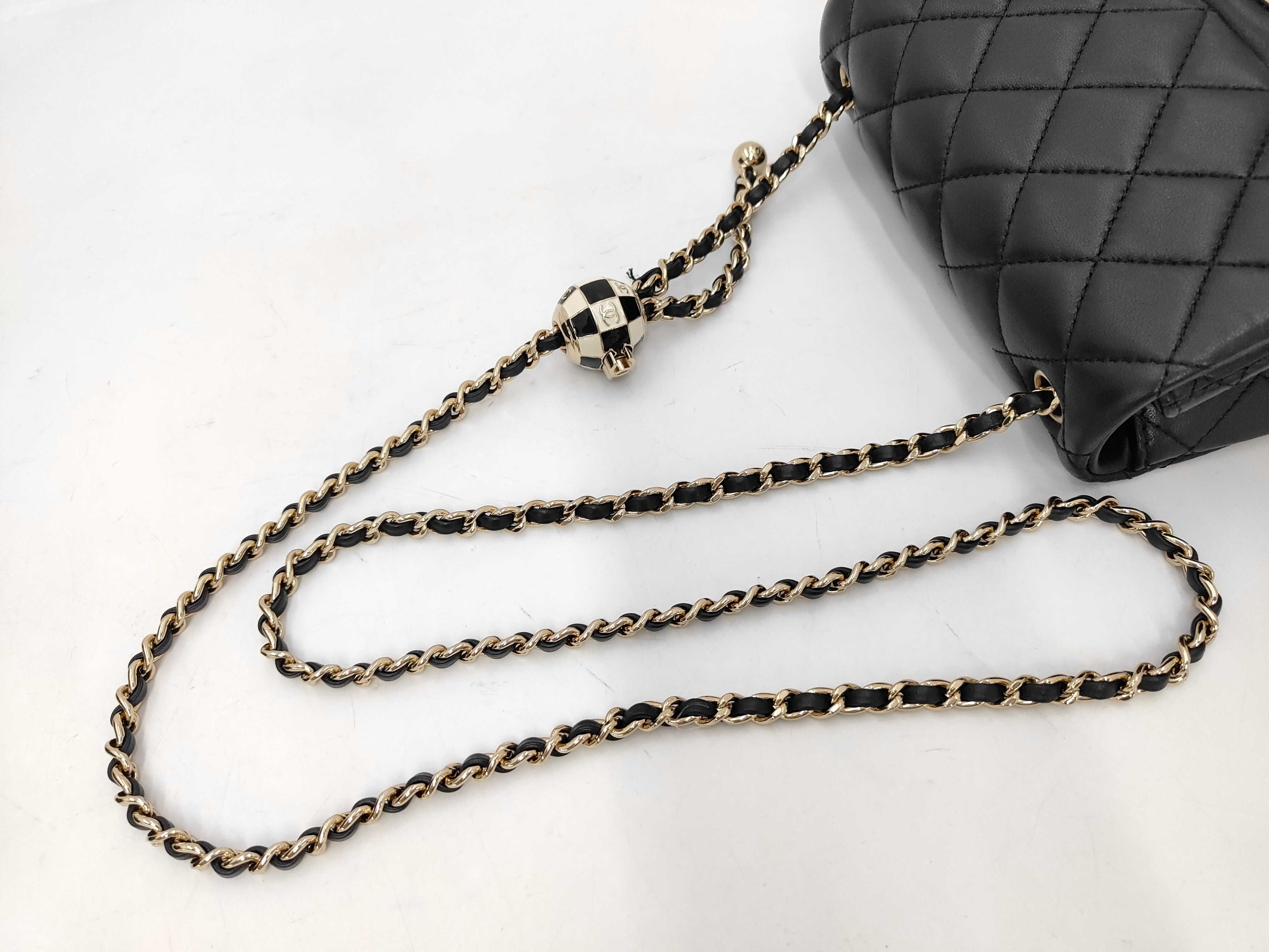 Mini Matelasse AS1786 Coco Ball Chain Lambskin Black Gold Hardware Random Braid Shoulder Bag — view 3