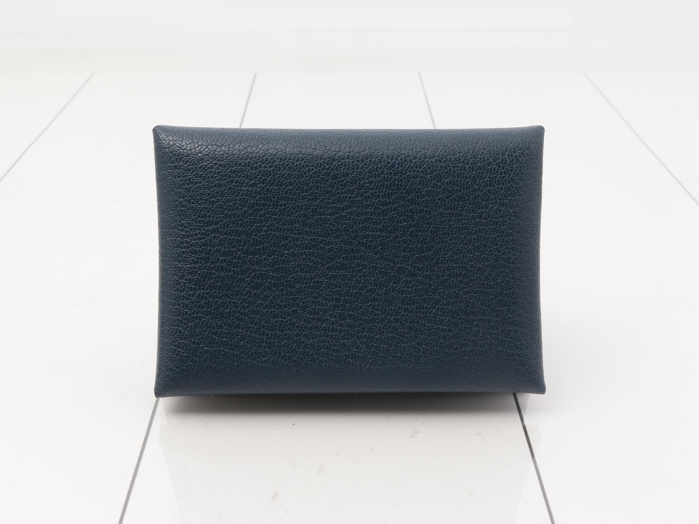 Calvi Duo Coin Card Case, B Stamp, Chevre Leather, Blue, Unused — view 2