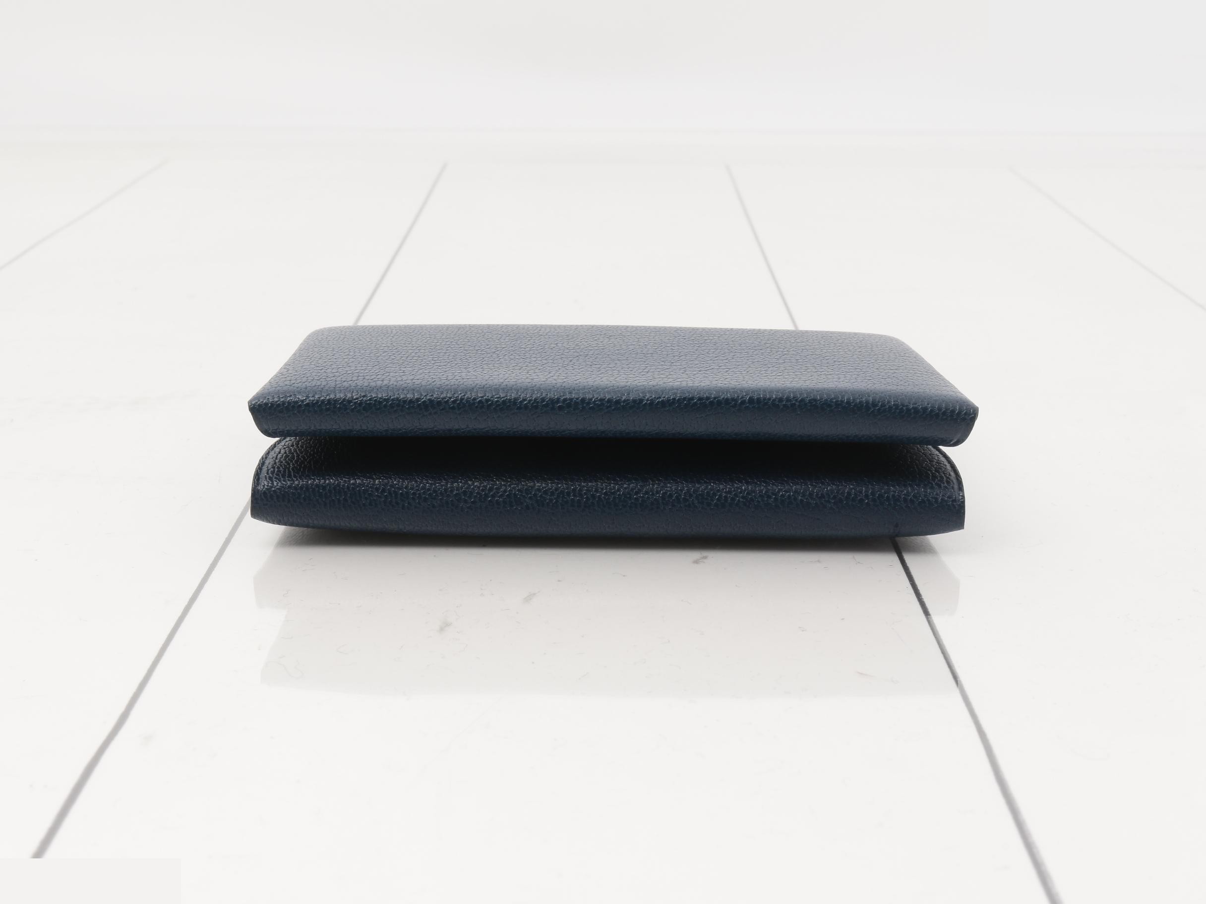 Calvi Duo Coin Card Case, B Stamp, Chevre Leather, Blue, Unused — view 3