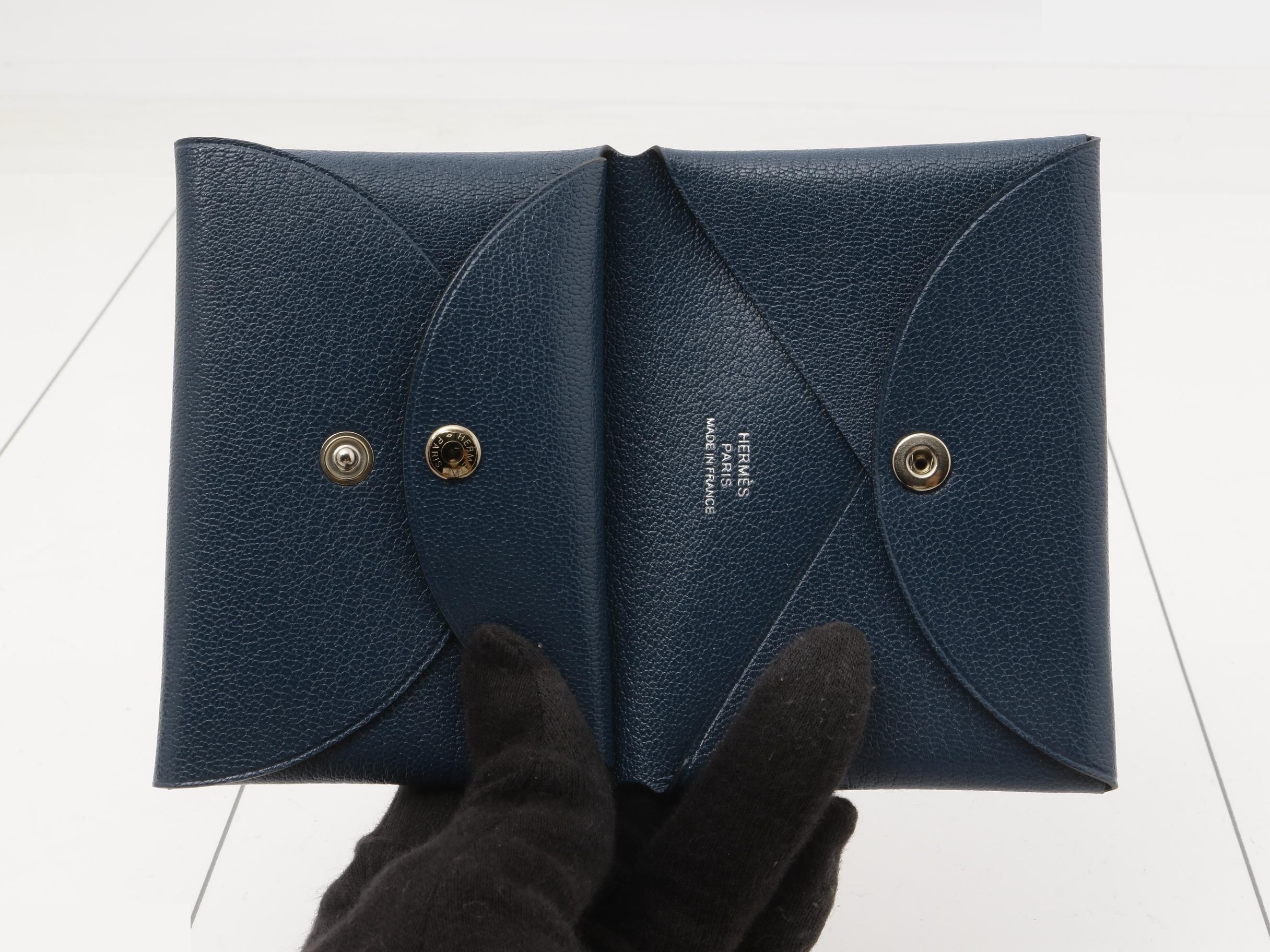 Calvi Duo Coin Card Case, B Stamp, Chevre Leather, Blue, Unused — view 4