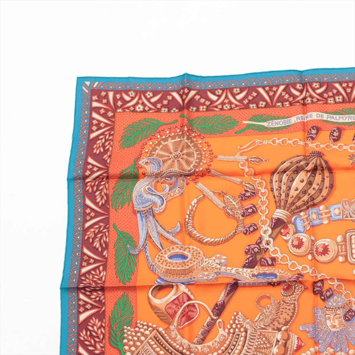 Carre 90 Zenobie Reine de Palmyre Queen of Palmyra Zenobia Scarf Silk Orange x Blue — view 2