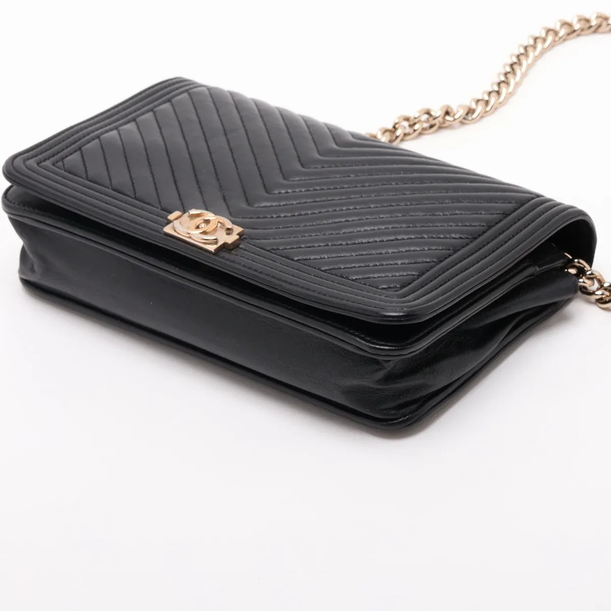 Boy Chanel Lambskin Chain Wallet, Black with Gold Hardware, 27380249, Serial Number 27 — view 3