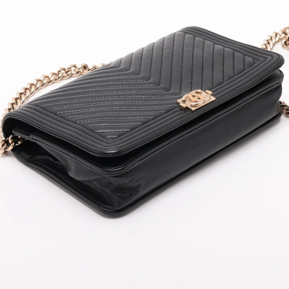 Boy Chanel Lambskin Chain Wallet, Black with Gold Hardware, 27380249, Serial Number 27 — view 4