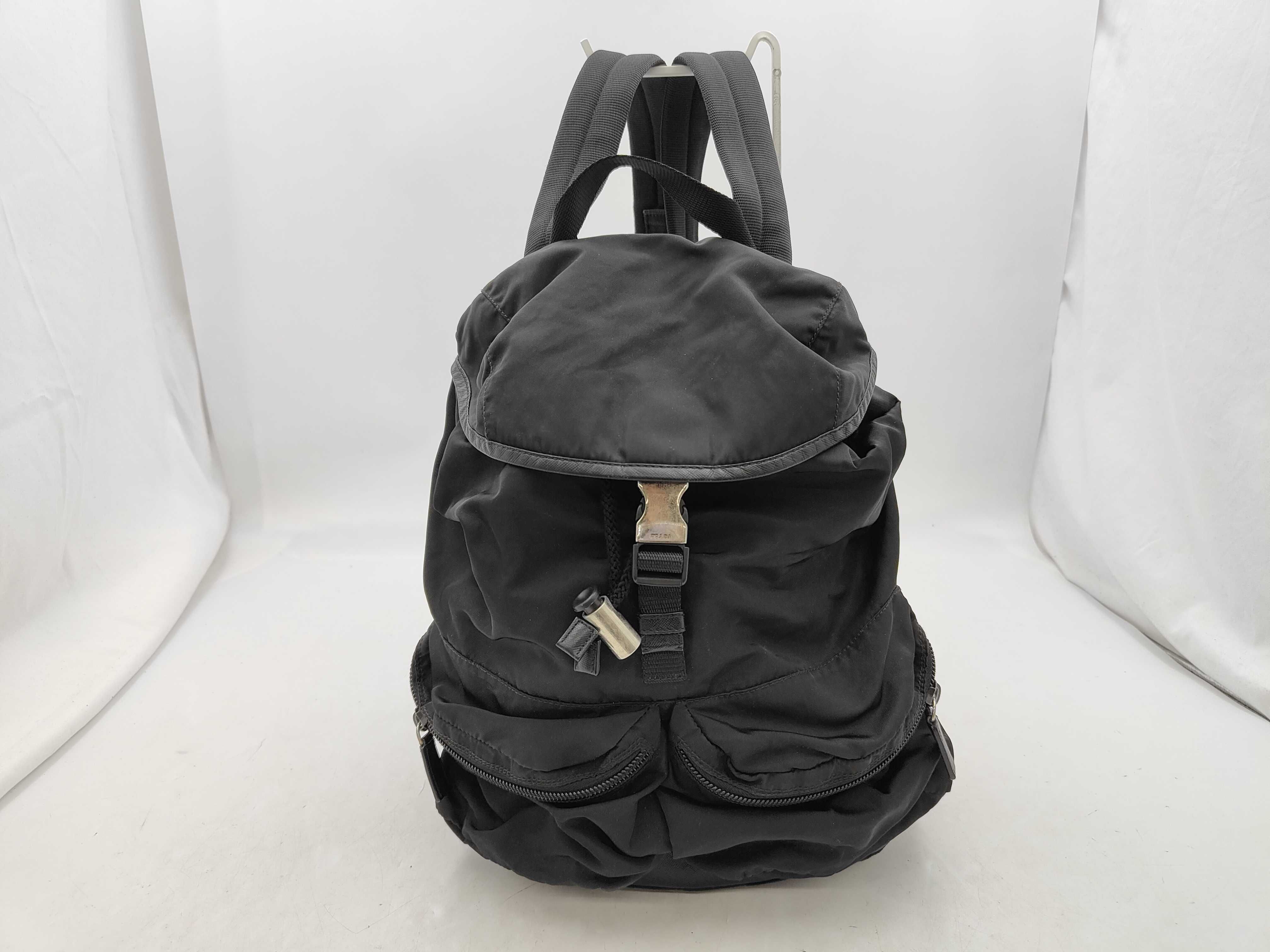 Nylon Prada Backpack with Triangle Plate, Nylon Leather, Black Backpack