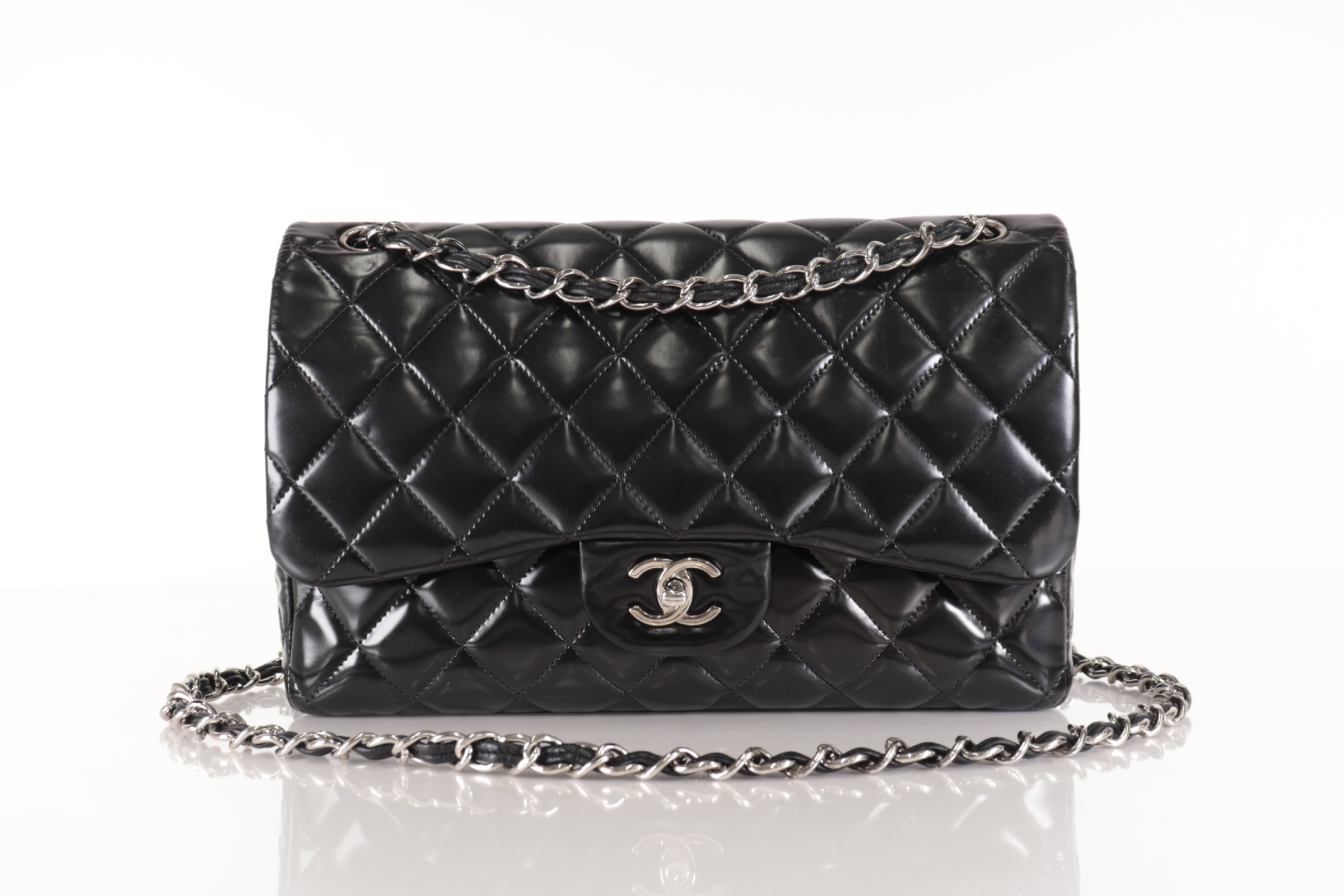 W-Flap 30 Enamel Silver Hardware Shoulder Bag — view 2