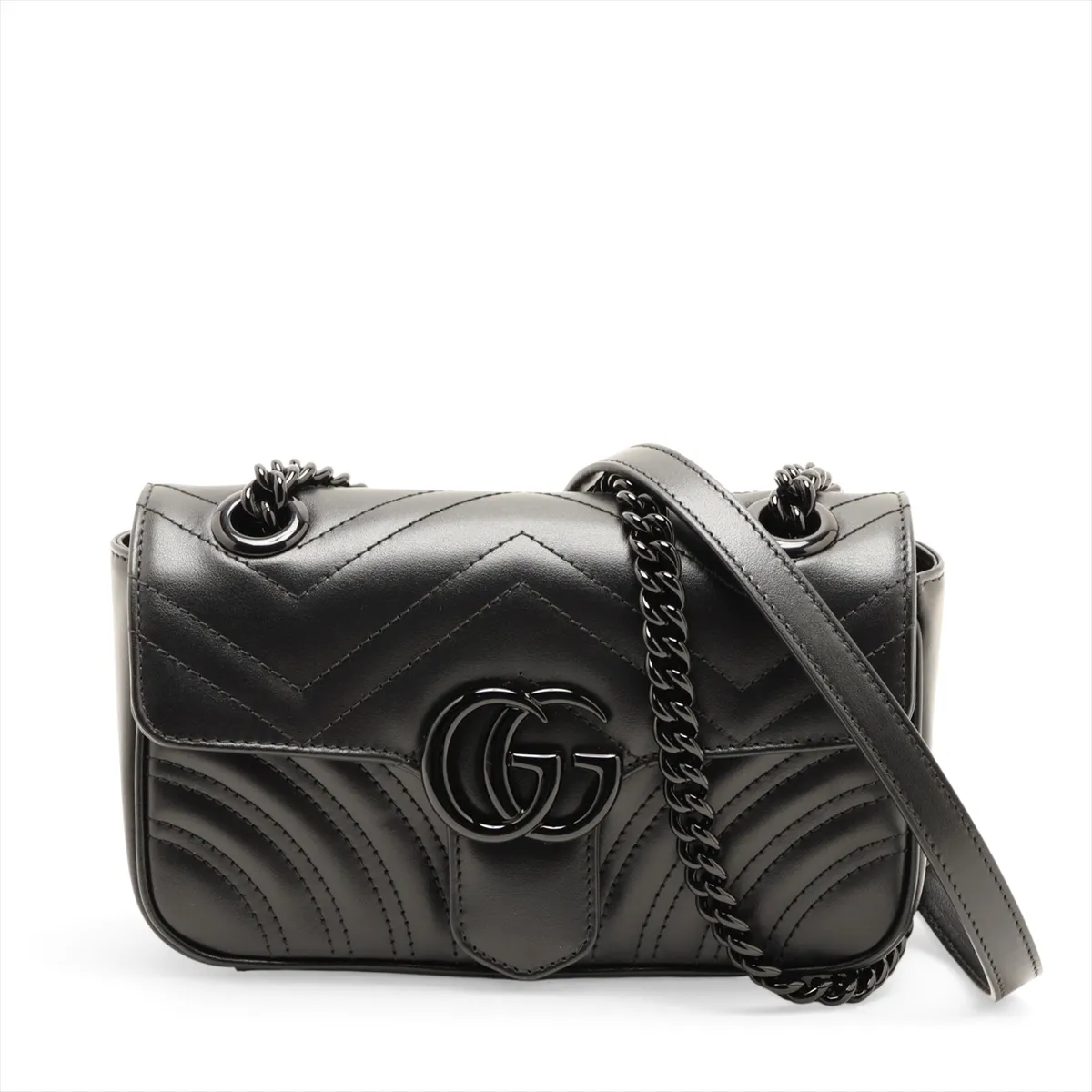 GG Marmont Leather Chain Shoulder Bag, Black, 446744