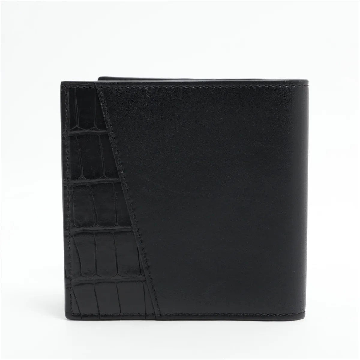Crocodile Embossed Leather Compact Wallet, Black (RFID detected) — view 2