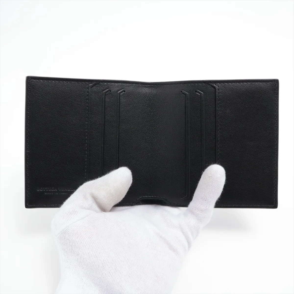 Crocodile Embossed Leather Compact Wallet, Black (RFID detected) — view 3