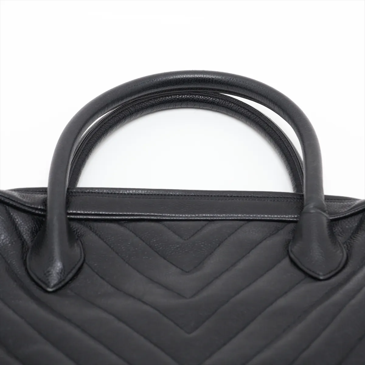 V-stitch caviar leather 2-way handbag, black with gold hardware. — view 6