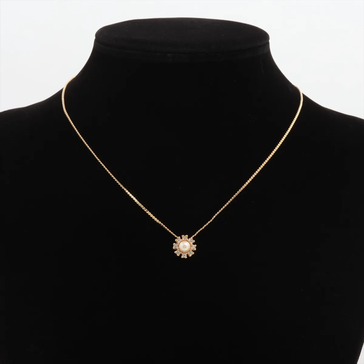 necklace, gold plated, rhinestones, and faux pearls. Shows signs of wear, — view 5