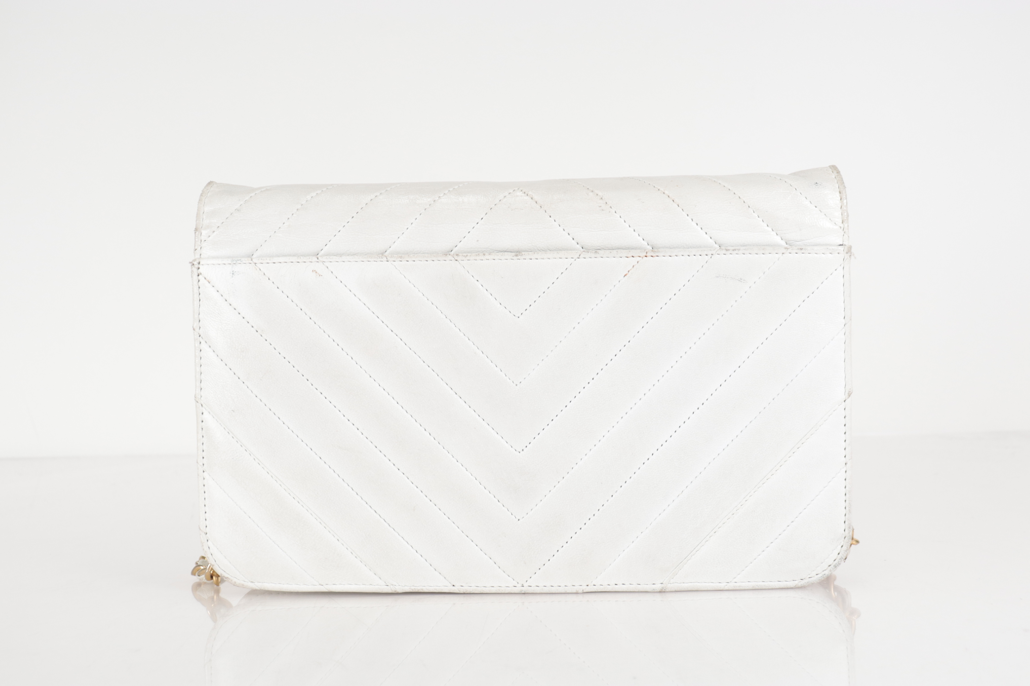 Chevron Lamb Chain Shoulder Bag (White) — view 2