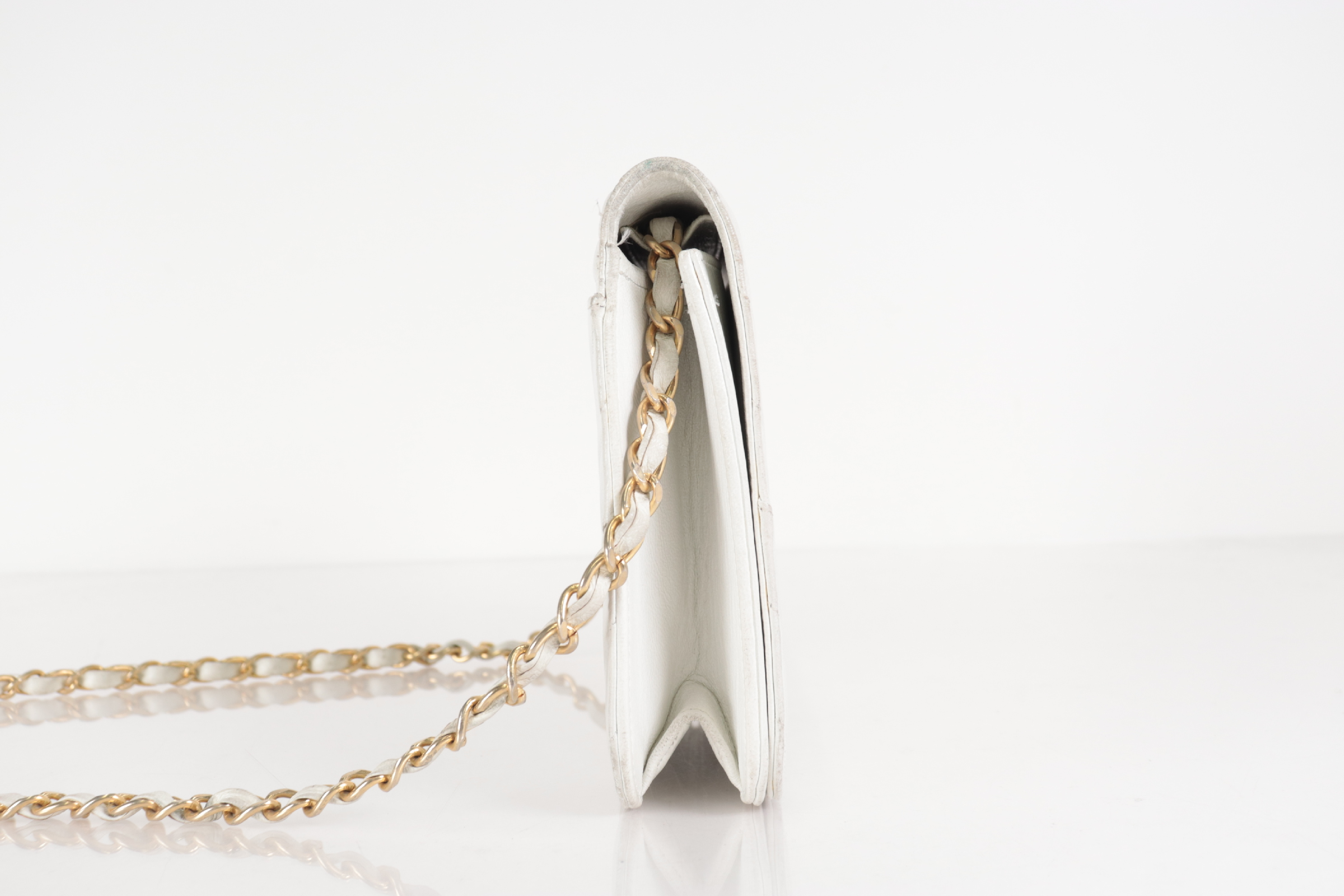 Chevron Lamb Chain Shoulder Bag (White) — view 3