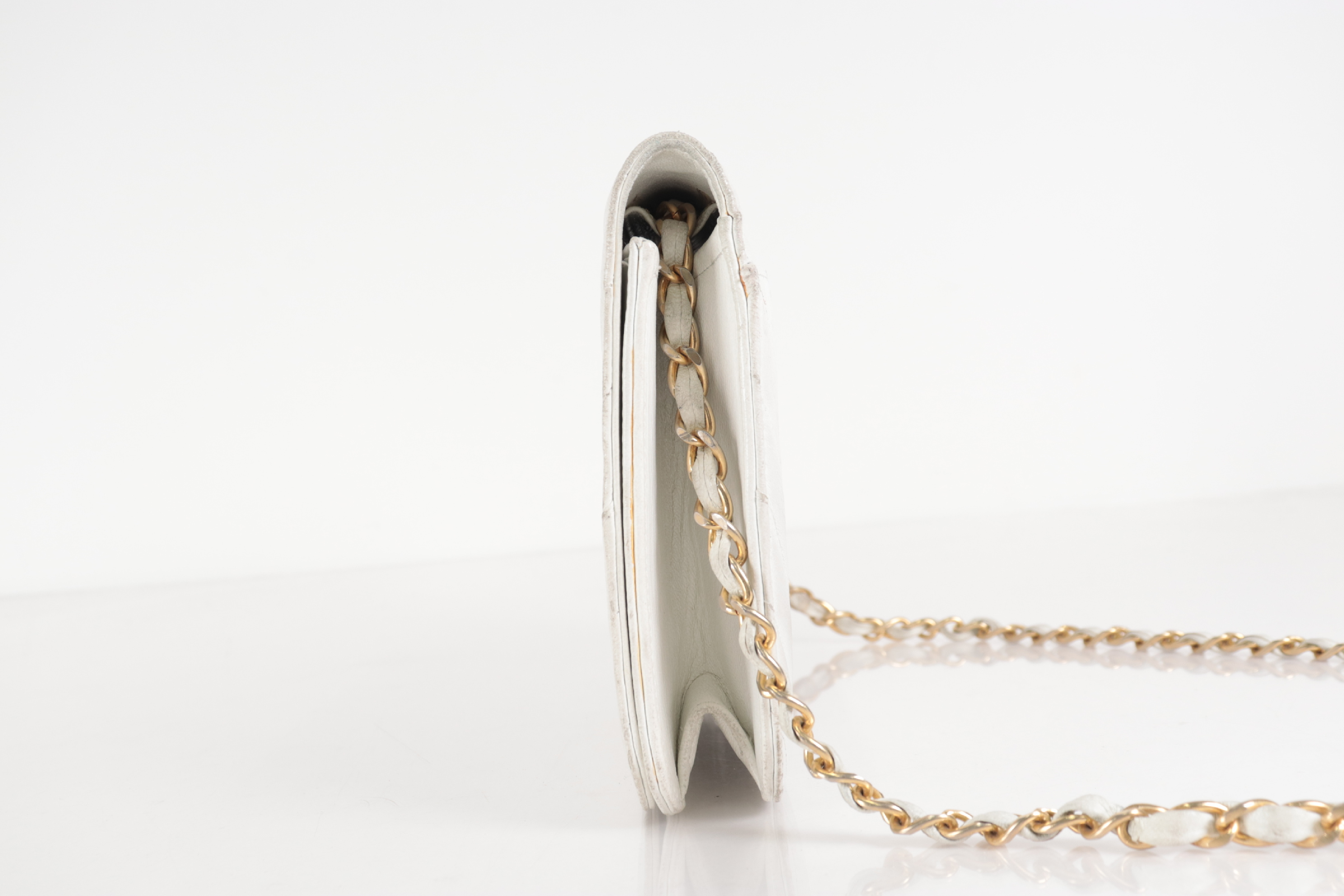 Chevron Lamb Chain Shoulder Bag (White) — view 4