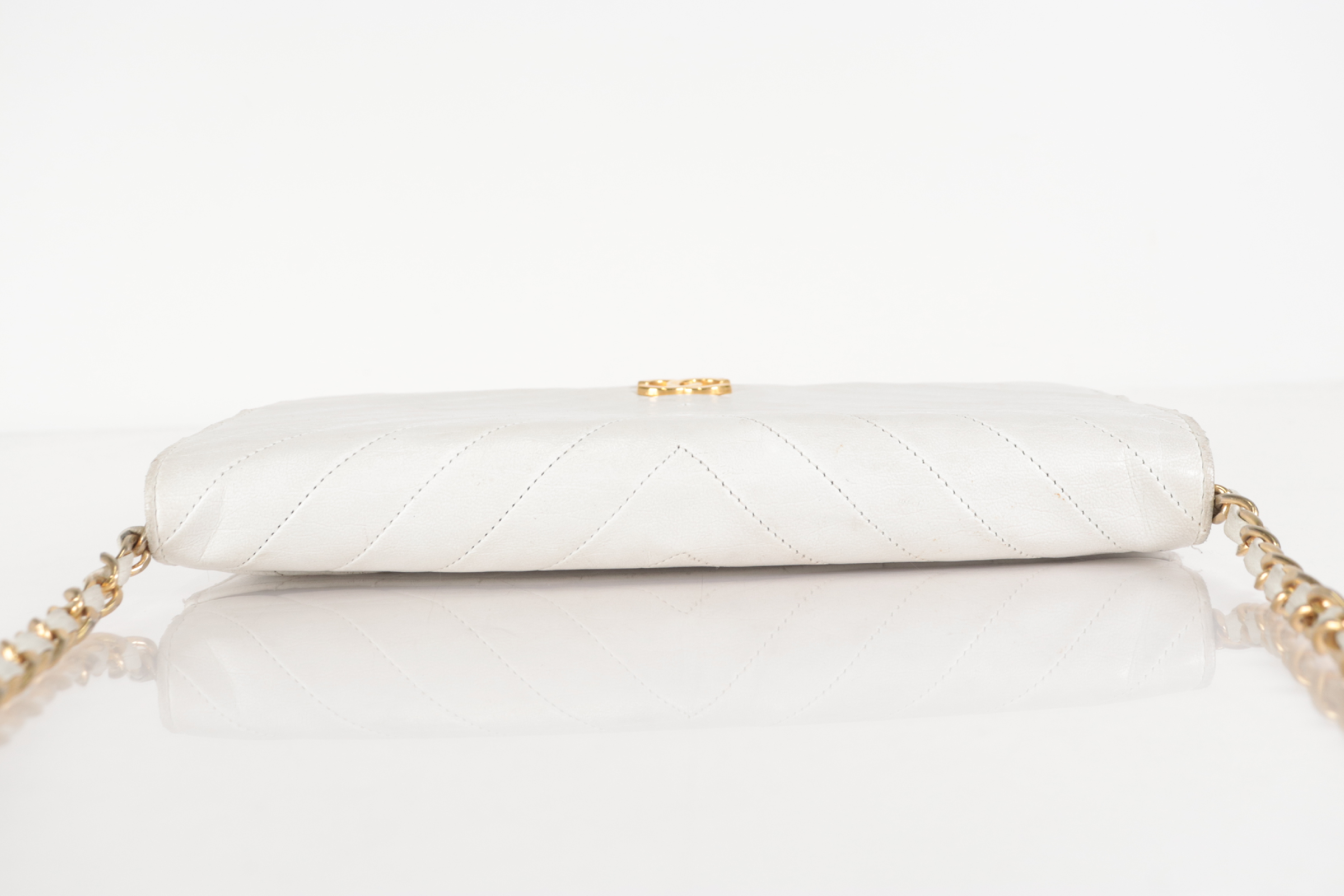 Chevron Lamb Chain Shoulder Bag (White) — view 5