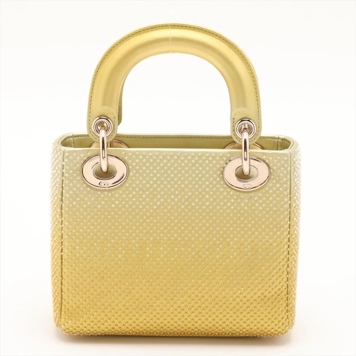 Lady Dior Mini Beaded Leather 2-Way Handbag, Yellow — view 2