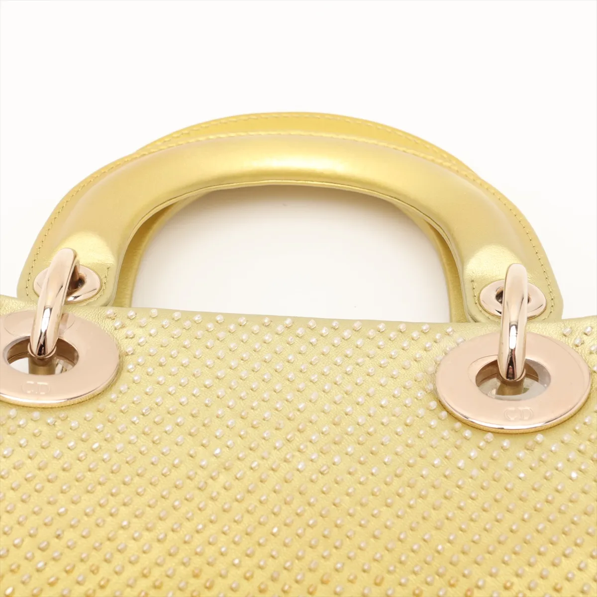 Lady Dior Mini Beaded Leather 2-Way Handbag, Yellow — view 6