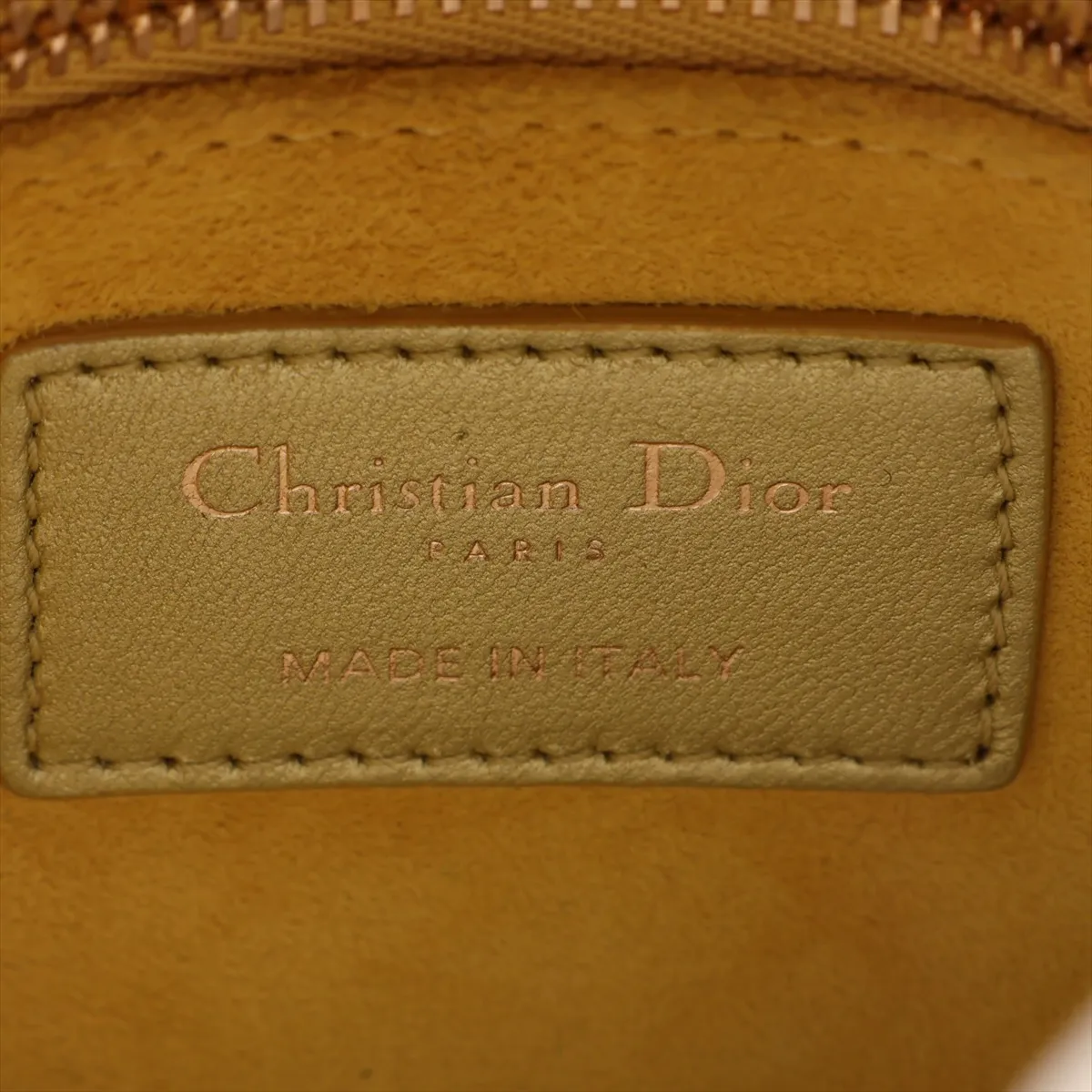 Lady Dior Mini Beaded Leather 2-Way Handbag, Yellow — view 10