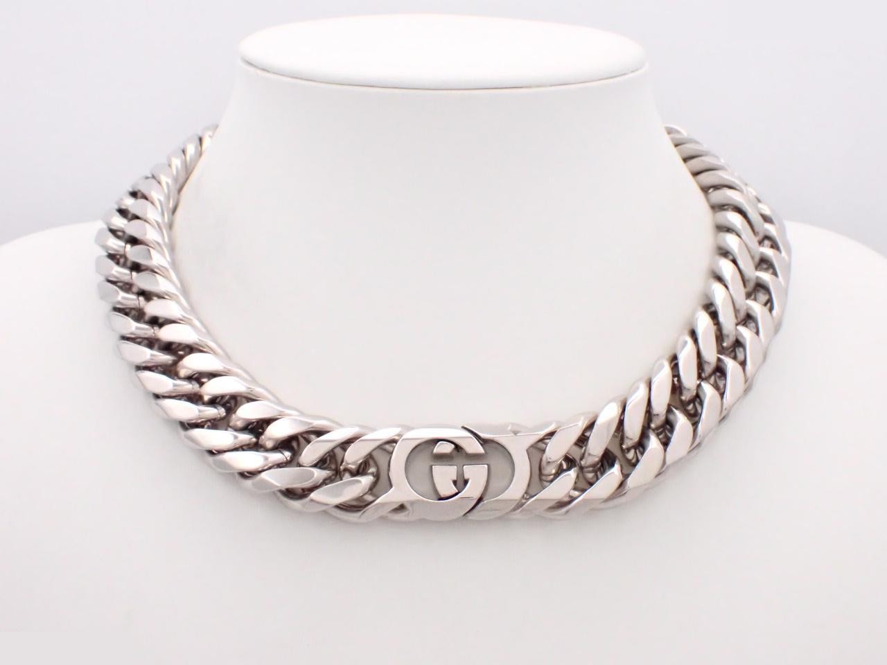 Cuban link interlocking silver necklace, chain approximately 45cm — view 3