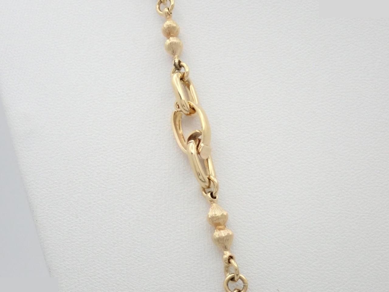 Beaded, rhinestone, gold long chain necklace — view 2