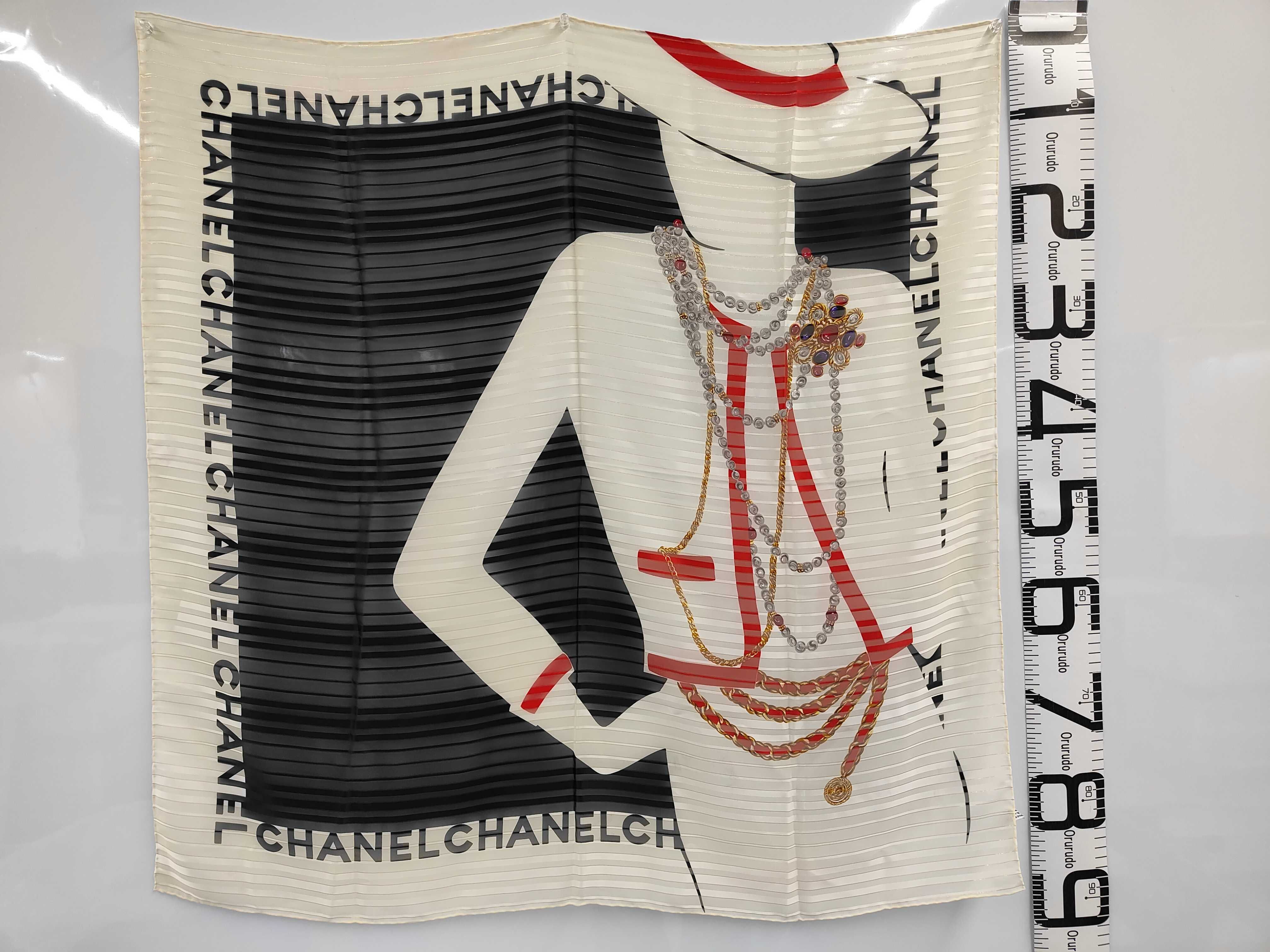 Coco Mark Chain Stripe Silk Scarf Ivory/Black Other Accessories — view 2