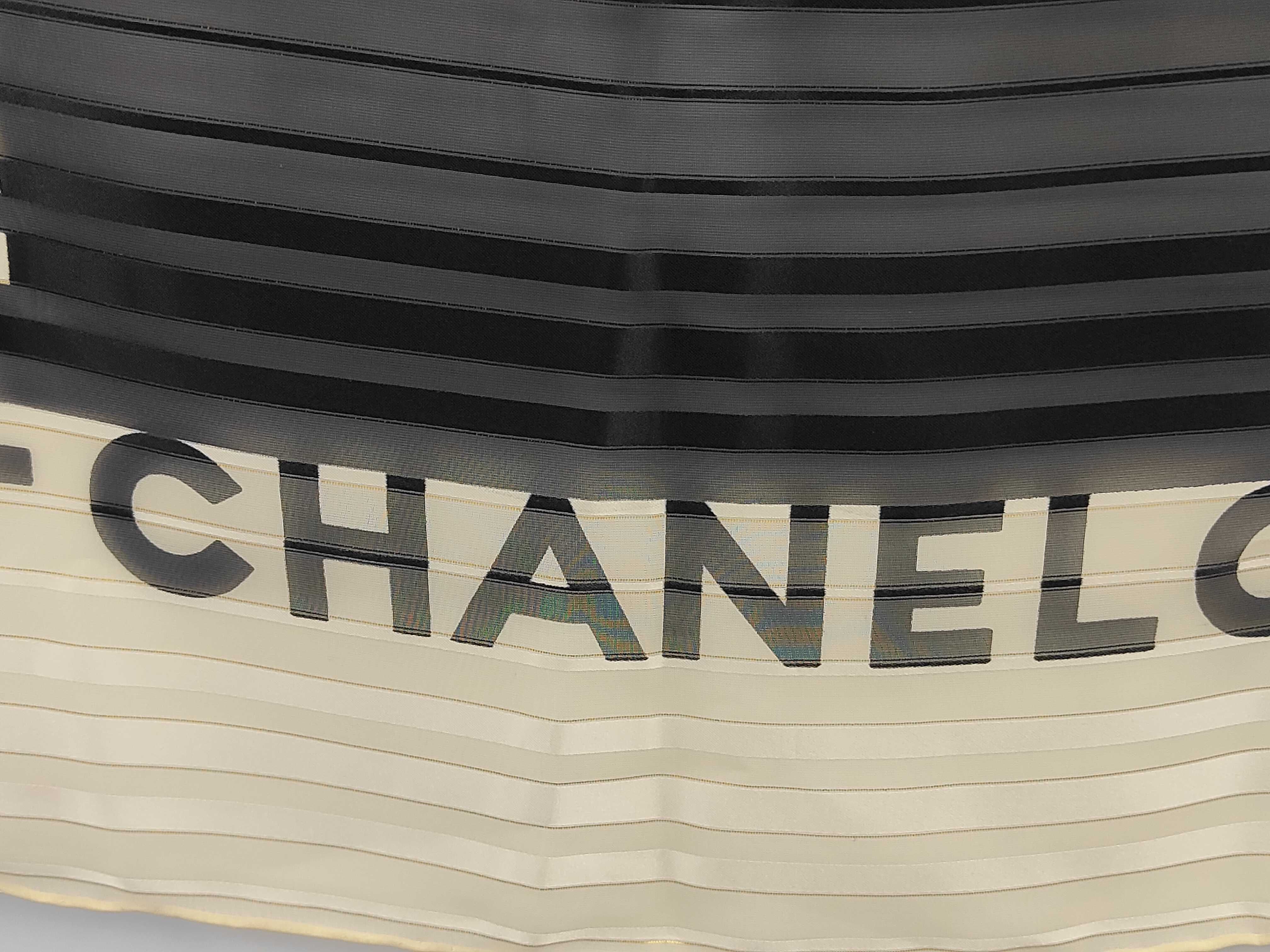 Coco Mark Chain Stripe Silk Scarf Ivory/Black Other Accessories — view 3
