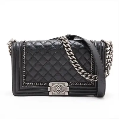 Boy Chanel 25 Leather Chain Shoulder Bag, Black with Gunmetal Hardware, 23367150, Serial Number 23, A67086
