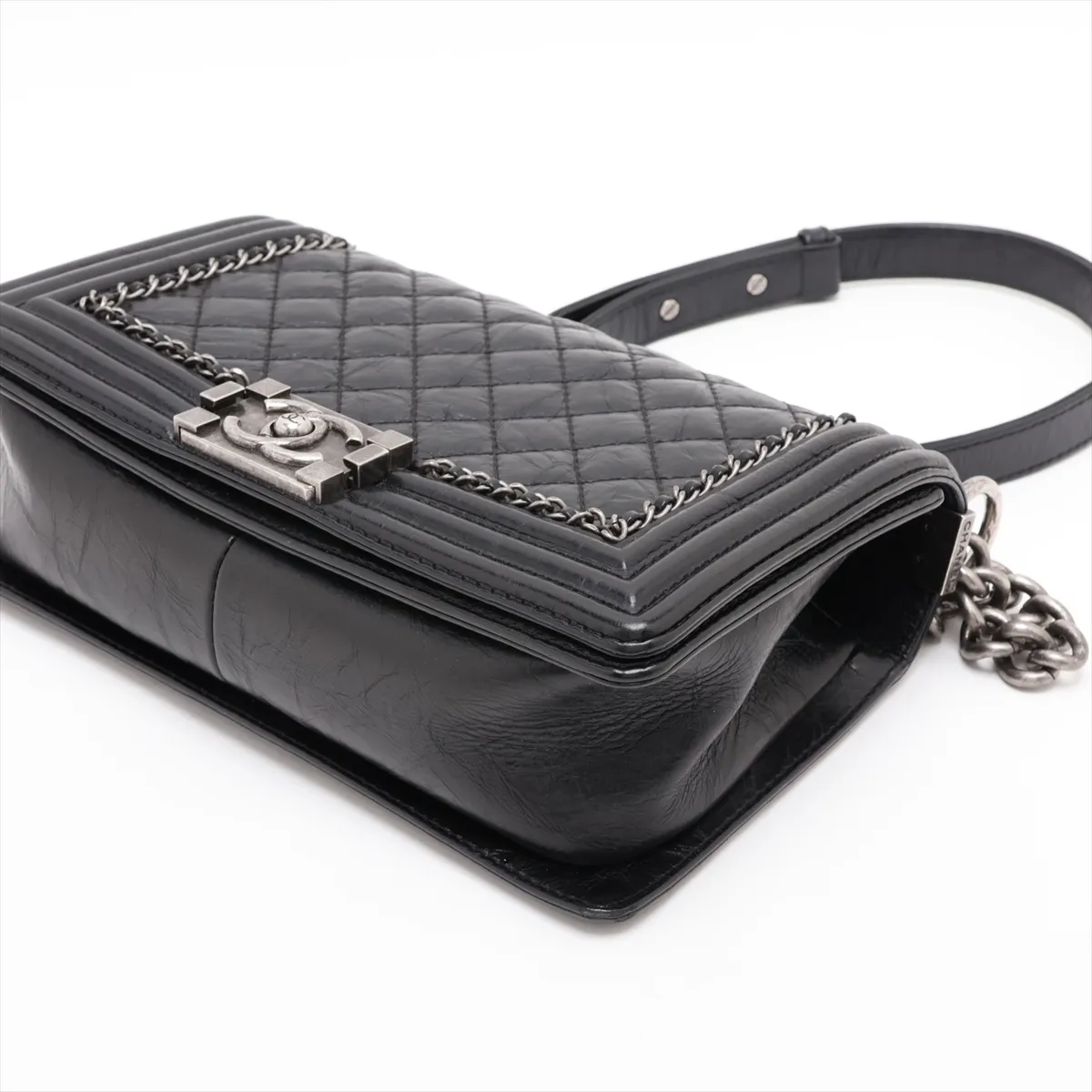 Boy Chanel 25 Leather Chain Shoulder Bag, Black with Gunmetal Hardware, 23367150, Serial Number 23, A67086 — view 3