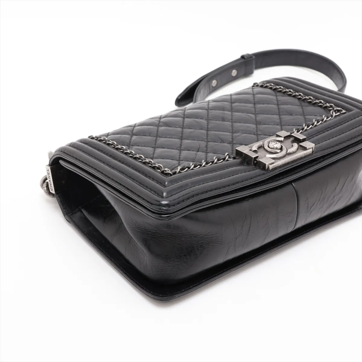 Boy Chanel 25 Leather Chain Shoulder Bag, Black with Gunmetal Hardware, 23367150, Serial Number 23, A67086 — view 4