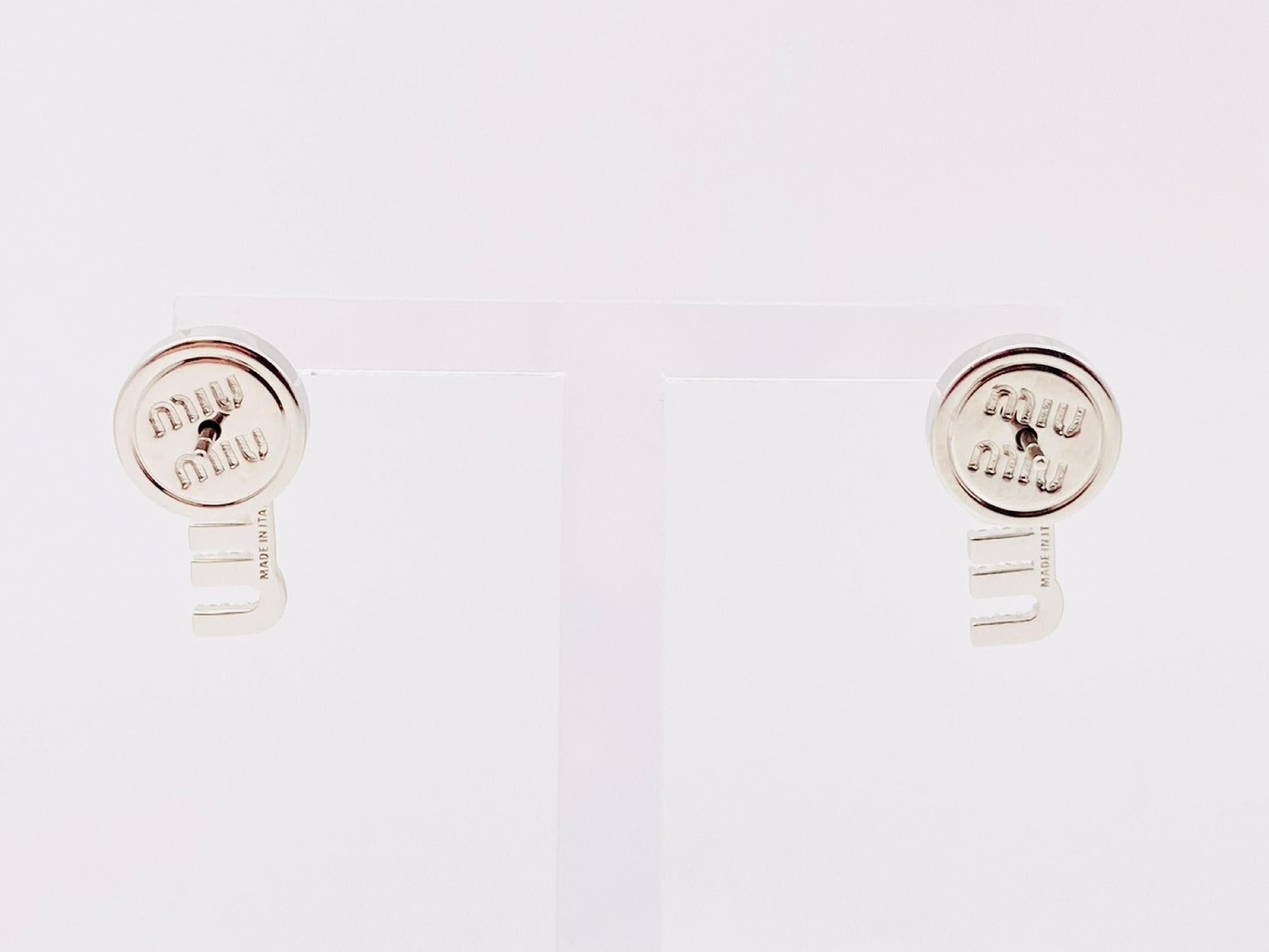 5IO059 Logo Rhinestone Crystal Metal Silver Earrings — view 2