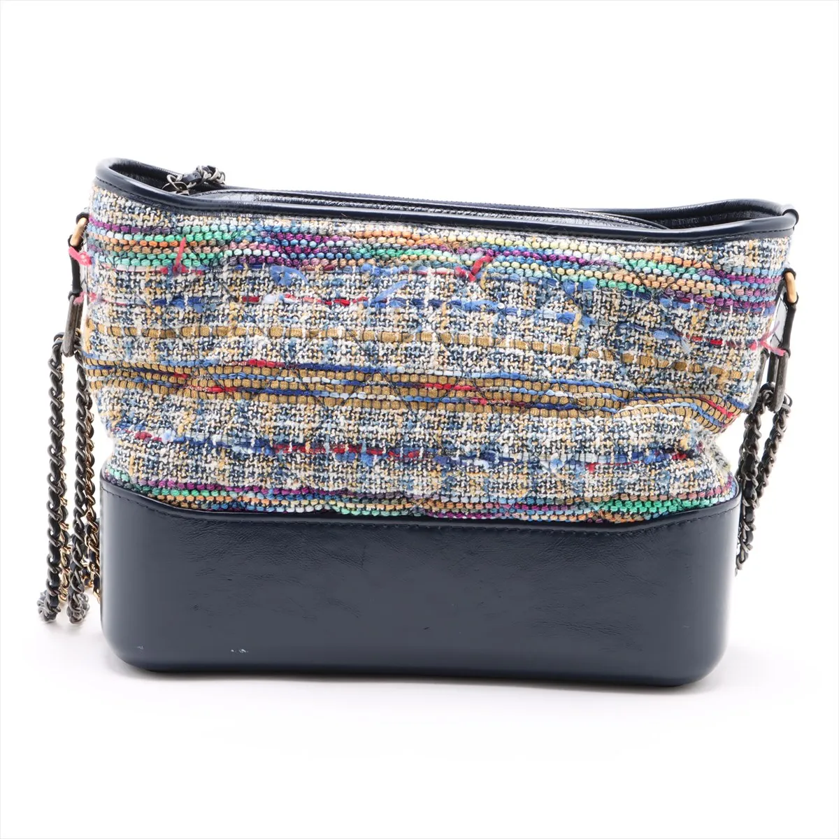 Gabriel de Chanel tweed x leather chain shoulder bag navy gold x silver hardware 25280869 25th series — view 2